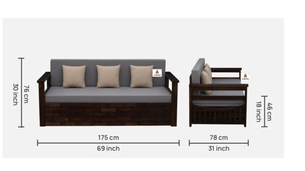 Bricks Wooden 3 Seater Sofa cum bed - Image 3