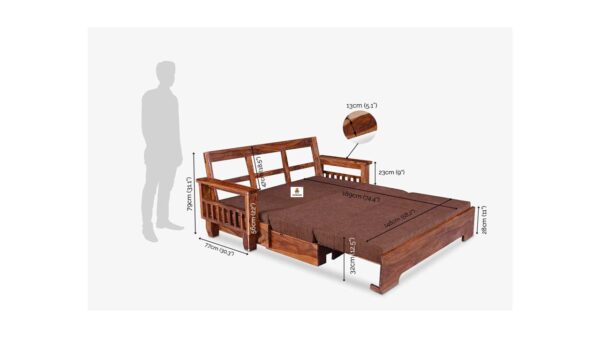 Qwerty Wooden Sofa cum Bed - Image 3