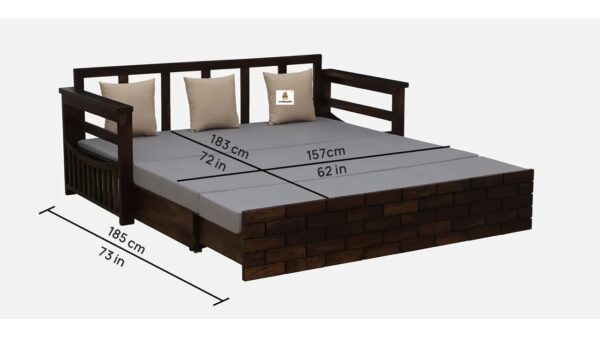 Bricks Wooden 3 Seater Sofa cum bed - Image 4