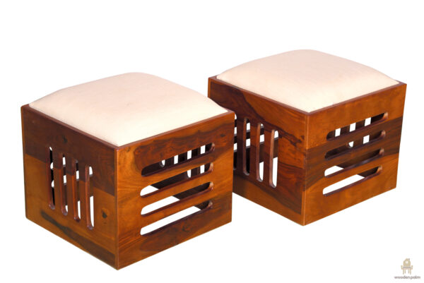 Halfo Wooden Stool Set of 2 (Honey finish)