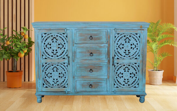 Flowdre Chest of Drawers , Sideboard In Scratch Resistant Blue Distress Finish