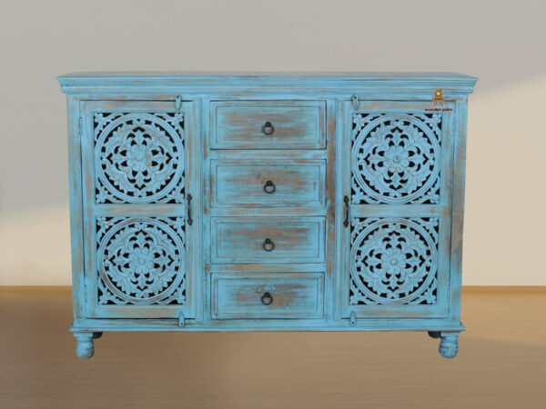 Flowdre Chest of Drawers , Sideboard In Scratch Resistant Blue Distress Finish - Image 2