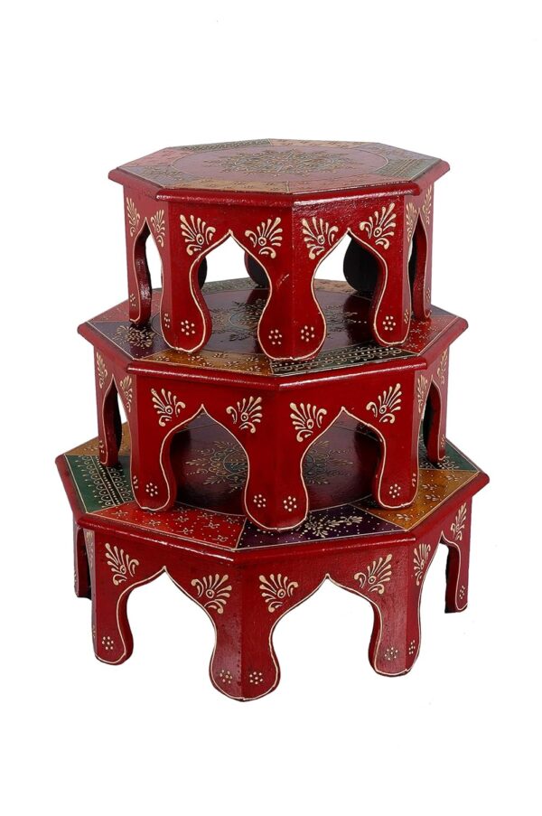 MDF Octagon wood Chawki (Red) - Image 2