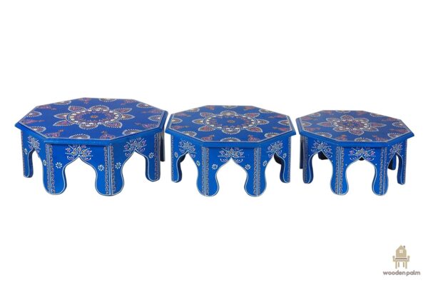 MDF Octagon wood Chawki (Blue)