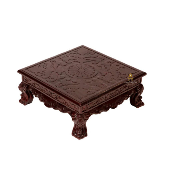 Sheesham Wood Carved Flower Bajot (18 inch) - Image 5