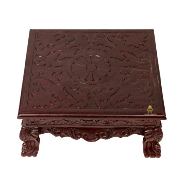 Sheesham Wood Carved Flower Bajot (18 inch) - Image 3