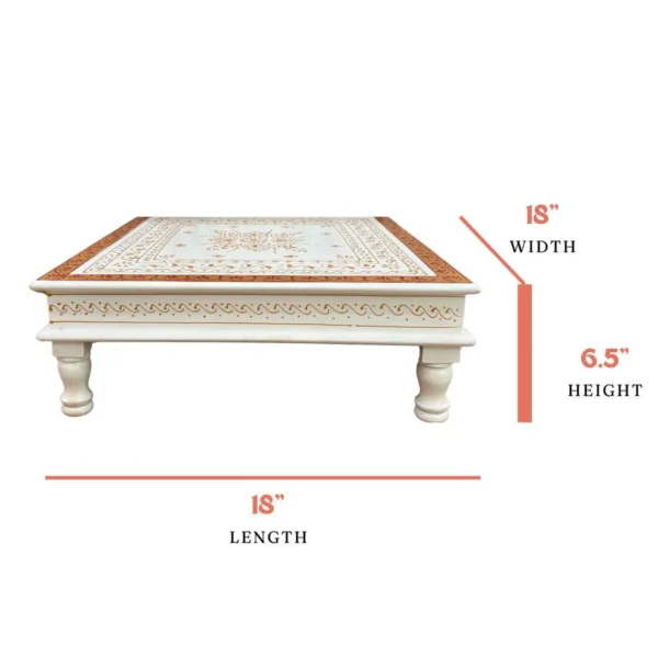 Wooden White Gold Bajot Chawki for Pooja and Decor - Image 5