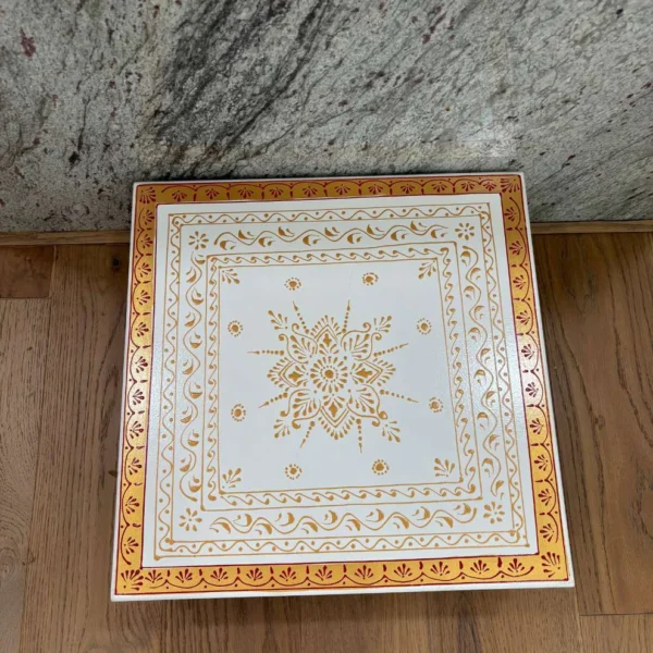 Wooden White Gold Bajot Chawki for Pooja and Decor - Image 9