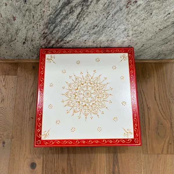Wooden White Red Bajot Chawki for Pooja and Decor - Image 6