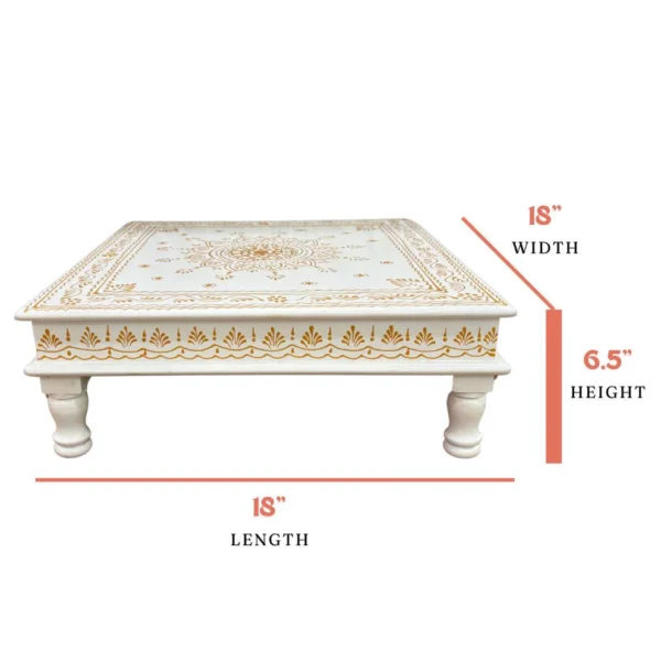 Wooden White Bajot Chawki for Pooja and Decor - Image 4