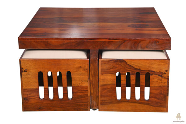 Halfo Sheesham Wood Coffee Table 4 seater (Honey finish) - Image 7