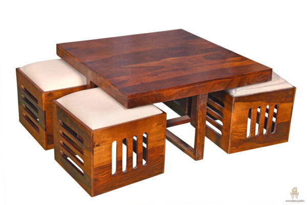 Halfo Sheesham Wood Coffee Table 4 seater (Honey finish) - Image 8