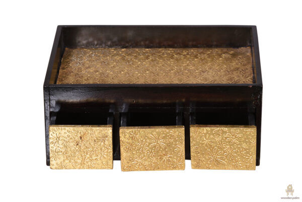 Wooden metal brass tray with drawer storage - Image 8