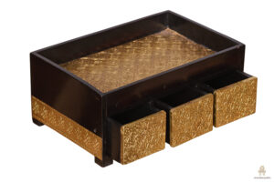 Wooden metal brass tray with drawer storage