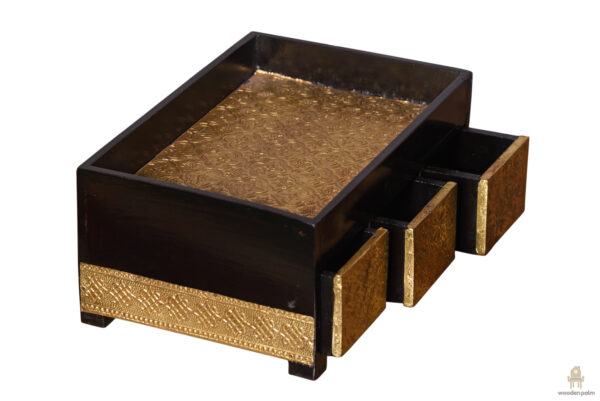 Wooden metal brass tray with drawer storage - Image 7