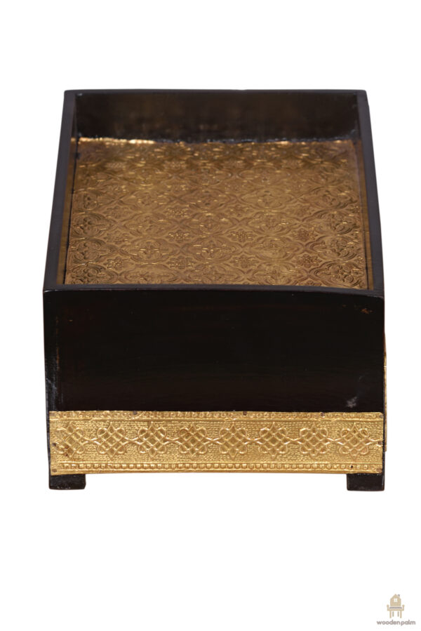 Wooden metal brass tray with drawer storage - Image 3