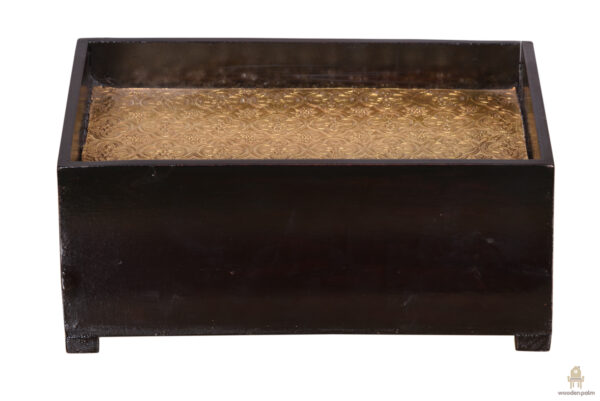 Wooden metal brass tray with drawer storage - Image 2