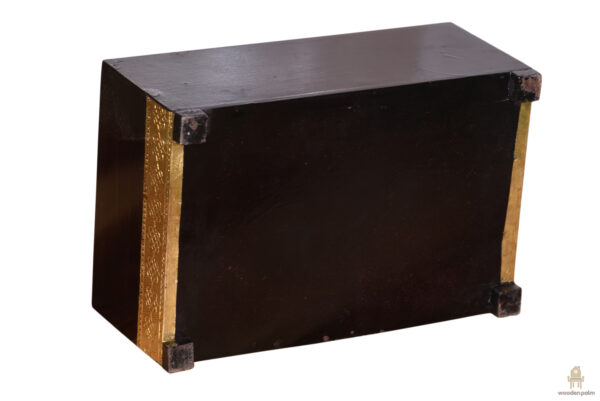 Wooden metal brass tray with drawer storage - Image 6