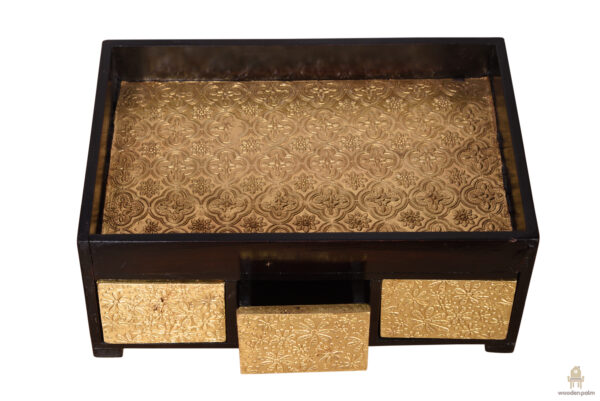 Wooden metal brass tray with drawer storage - Image 5