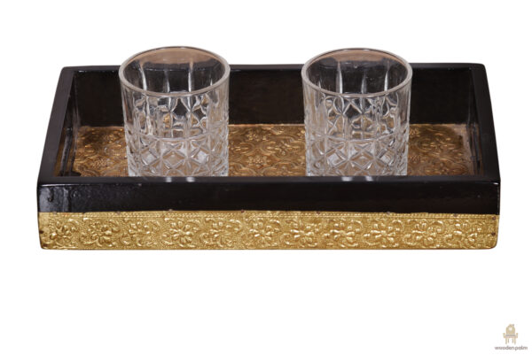 Wooden metal brass tray - Image 2
