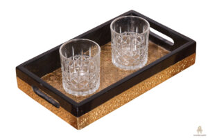 Wooden metal brass tray